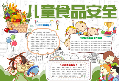 卡通插畫(huà)兒童食品安全小報(bào) 健康飲食，安全成長(zhǎng)